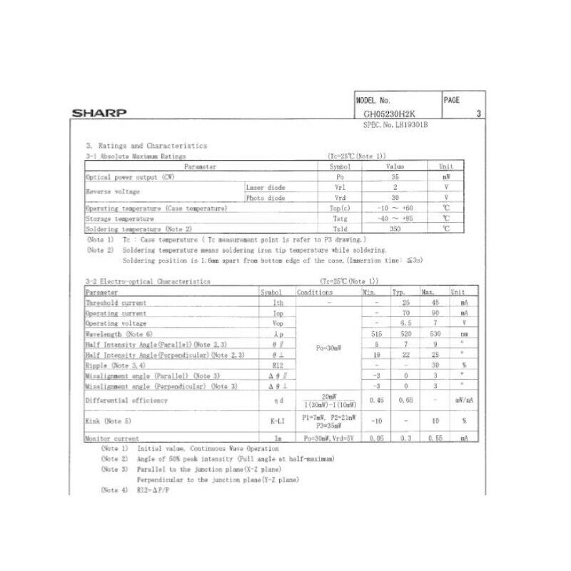 Sharp GH05230H2K 520nm 35mW Green Laser Diode - LASER TREE